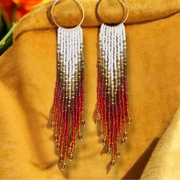Sunset Ombré Beaded Fringe Earrings: Seed Bead Boho Earrings Chandelier Earrings - Picture 5 of 16